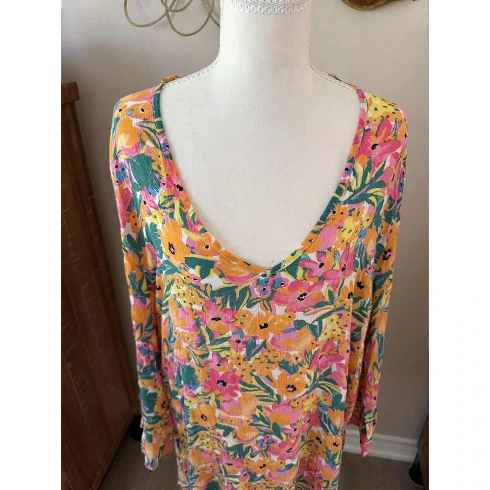 Anne Cole XL XXL Floral Tunic Swim Cover Up Pink Orange Green Rayon Beach